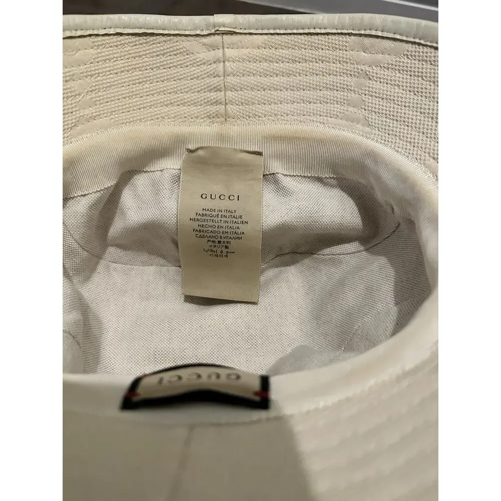AUTHENTIC GUCCI JUMBO GG BUCKET HAT IVORY/CREAM MONOGRAM 651256 SZ M 57